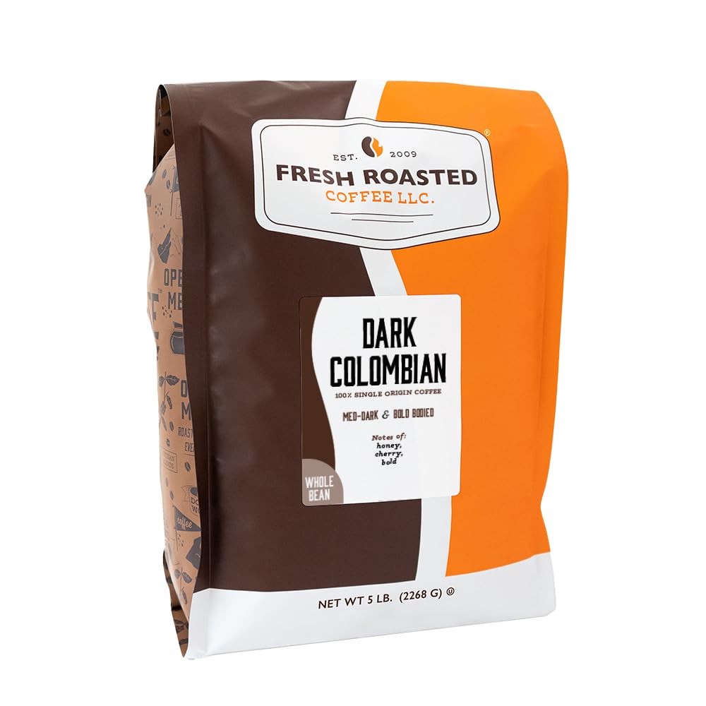 Fresh Roasted Coffee, Dark Brazil Whole Bean Coffee, Med-Dark Roast, Kosher, 5 lb (80 oz)