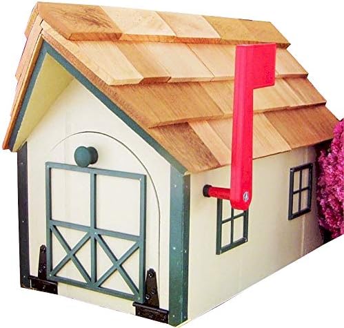 Mailbox Wooden Dutch Barn Style White with Green Trim Amish Made in USA