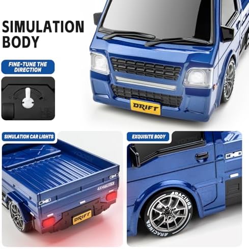 1/24 4WD RC Drift Car, 2.4GHz 20KM/H High Speed Remote Control Racing Car with Drifting Tires, Gift for Kids Adults