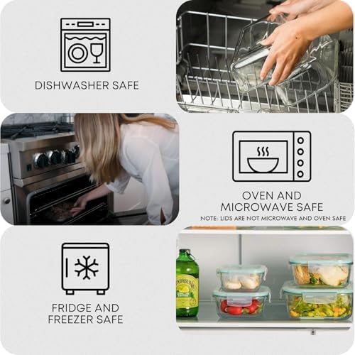 Razab 6 PC Square Glass Food Storage Containers with Airtight lids (74