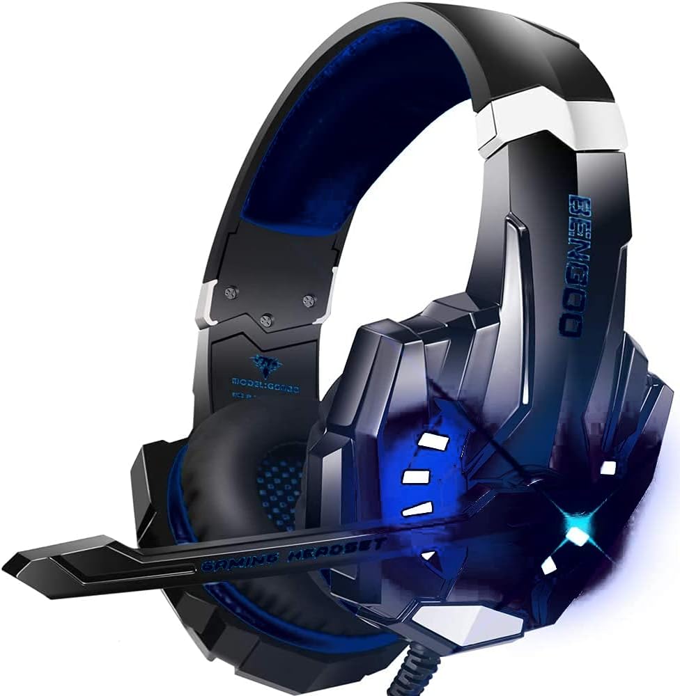 BENGOO G9000 Stereo Gaming Headset for PS4 PC Xbox One PS5 Controller, Noise Cancelling Over Ear Headphones with Mic, LED Light, 7.1 Surround Sound, Soft Memory Earmuffs for Nintendo Xbox Series X|S