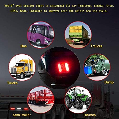 2Pcs 6" Oval Trailer Tail Lights Red 24 LED Stop Turn Brake Light | Trailer Marker Lights Stop Turn Tail Light Flush Mount for RV Truck Boat Trailer