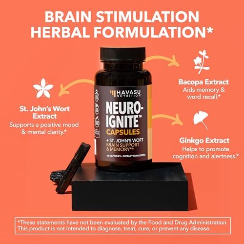 NeuroIGNITE Nootropic Brain Supplement for Memory and Focus, 30 Count | Vegan, Non-GMO Nootropic with Bacopa, Ginkgo Biloba, St. John's Wort for Cognitive Health and Mental Clarity, 30 Servings
