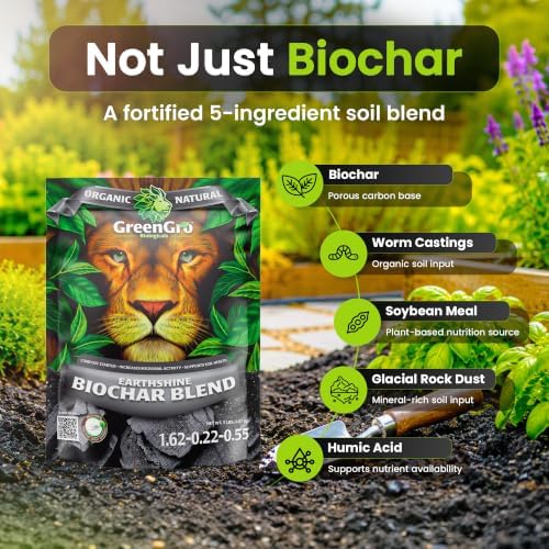 GreenGro Earthshine Biochar & Humic Acid Blend, Activated Charcoal, 2lb | Sequesters Carbon, Organic Soil Booster, Top Soil, Plant Food, Compost Tea Accelerator, Derived from Worm Castings