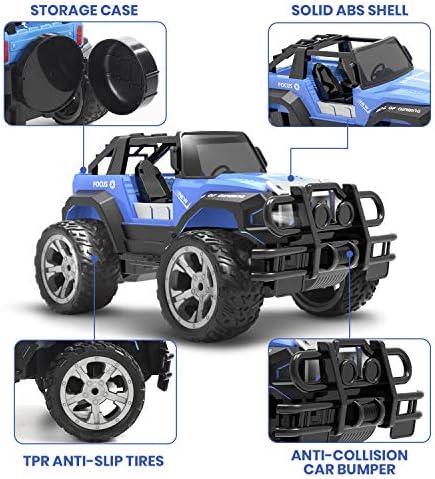 DEERC DE125 1:14 RC Car for Kids,4WD Remote Control Off-Road Monster Truck | RC Rock Crawler with Mist Spray,Metal Shell, LED Lights, 2.4GHz All-Terrain Car, 2 Batteries, Gifts for Beginners and boys