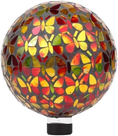 Lily's Home Colorful Mosaic Glass Gazing Ball, Designed with a Stunning Holographic Petal Mosaic Pattern to Bring Color and Reflection to Any Home and Garden, Red and Gold (10" Diameter)
