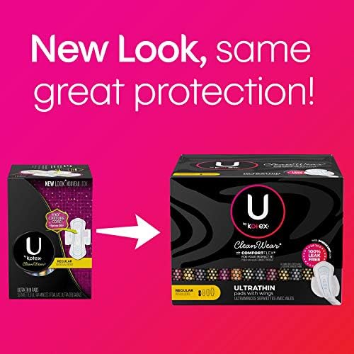 U by Kotex CleanWear Ultra Thin Feminine Pads with Wings, Regular, Fragrance-Free, 50 Count