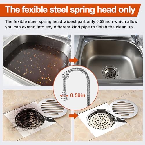 Drain Snake, 25ft Flexible Steel Drain Auger With Drill Adapter, Plumbing Unblocking Hand Auger