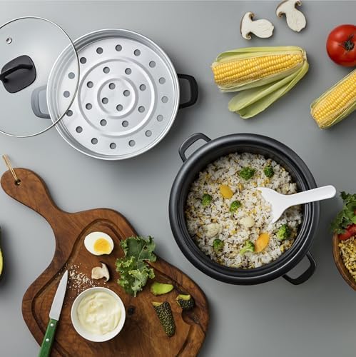AROMA® Rice Cooker, 3-Cup (Uncooked) / 6-Cup (Cooked), Steamer, Small Rice Cooker, Oatmeal Cooker, Soup Maker, Auto Keep Warm, 1.5 Qt, White, ARC-743-1NG