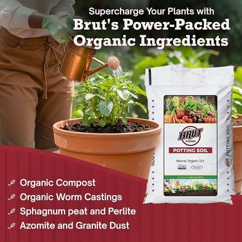 Brut Organic Potting Soil 1 CU FT – Premium Plant Soil with Organic Worm Castings, Trace Minerals & Perlite – Chemical-Free