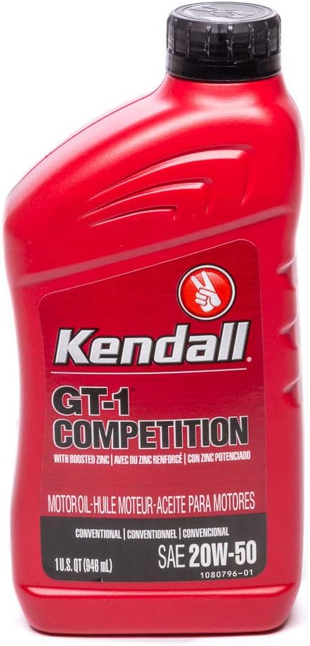 Kendall Motor Oil, GT-1 High Performance, 20W50, Conventional, 1 qt Bottle, Each