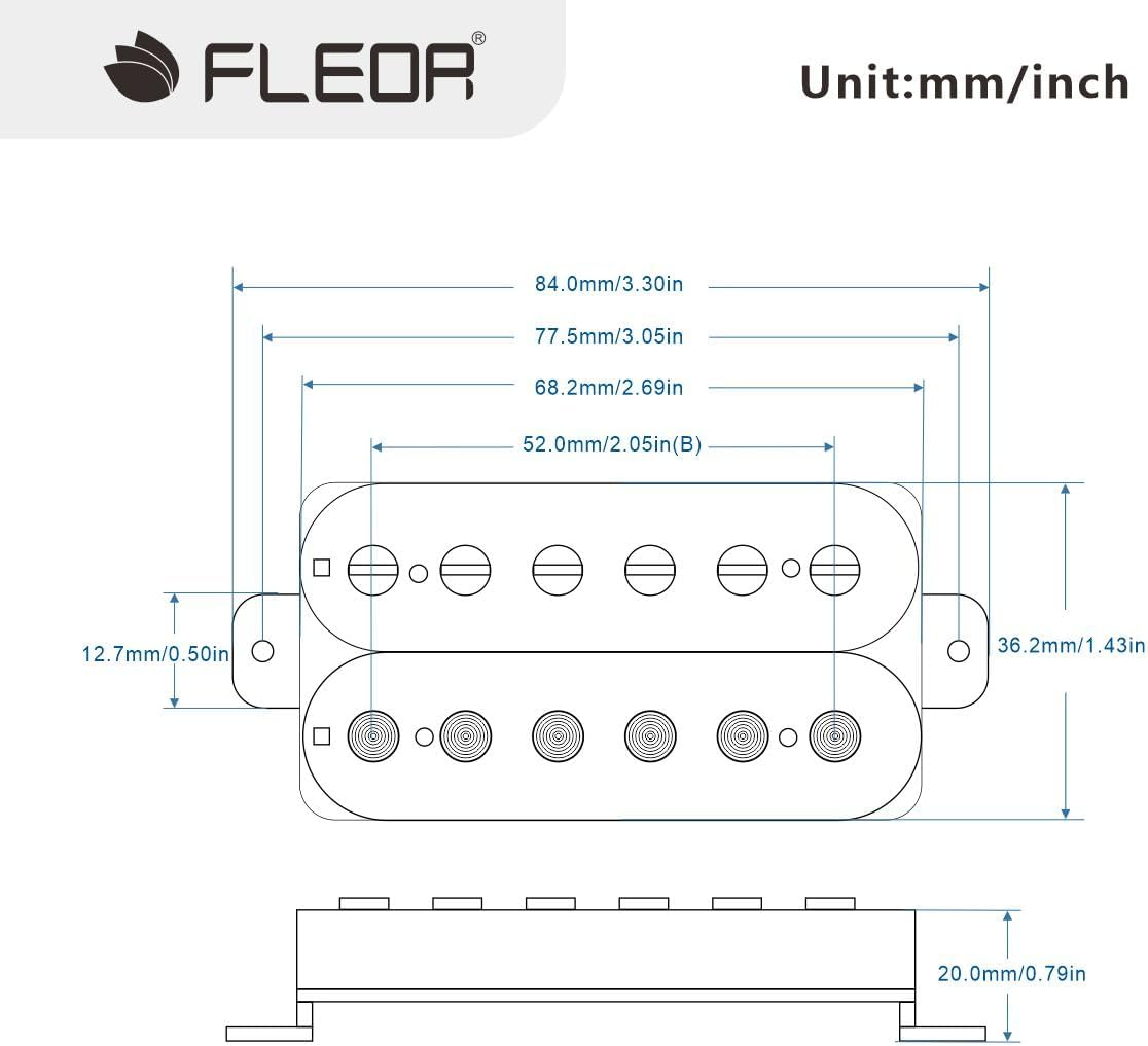 FLEOR Alnico 5 Guitar Pickup Double Coil Humbucker Pickups Neck and Bridge Set Black