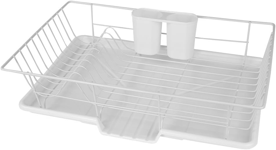 Home Basics 3 Piece Vinyl Coated Steel Dish Drainer, White
