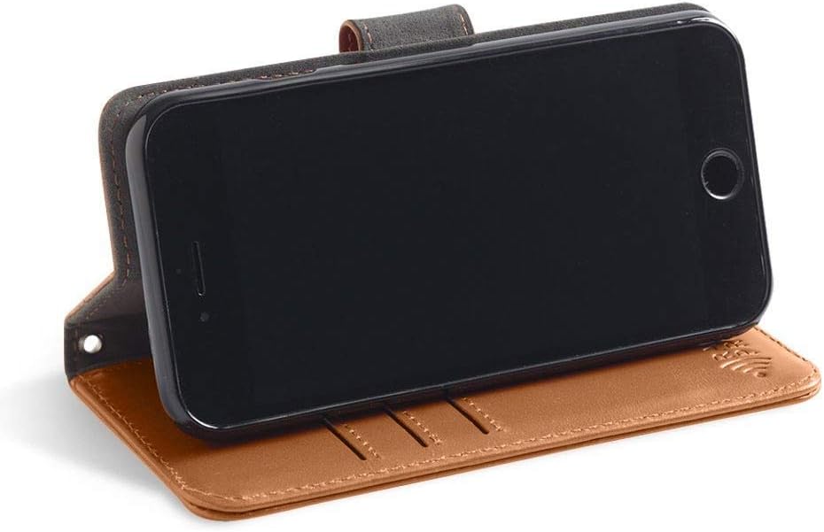 SafeSleeve EMF Blocking Wallet Case for iPhone 6/7/8, Black | EMF Blocker, Card Data Protection, Magnetic Closure, Leather Folio Protection for Daily Use