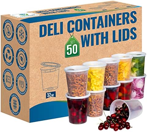 Deli Plastic Food Containers with Airtight Lids [50 Sets], Leakproof Slime Small Combo Pack [Reusable, Storage, Disposable, Meal Prep, Soup