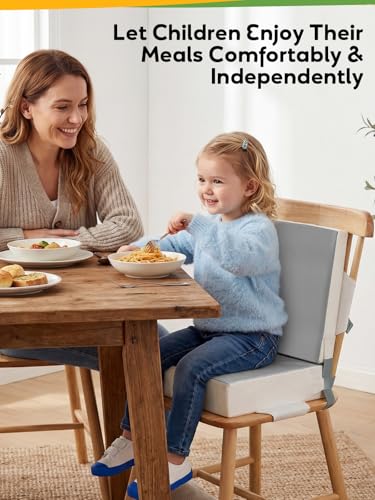 Booster Seat for Kitchen Chair - Toddler Booster Seat for Dining Table - PU Washable Double-Safety Straps with Buckle