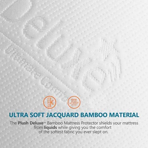 PlushDeluxe Bamboo Waterproof Mattress Protector, Queen Size, Ultra Soft