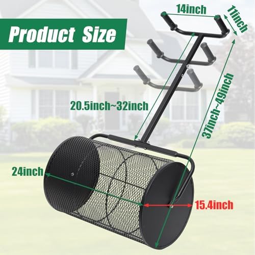 Peat Moss Spreader, 24 Inch Compost Spreader 21"-32" Height Adjustable Handle Top Soil Sand Manure Mulch Top Dressing Lawn and Garden Spreader