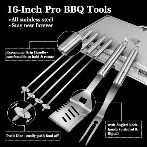 GRILLART BBQ Grill Utensil Tools Set Reinforced BBQ Tongs 19-Piece Stainless-Steel Barbecue Grilling Accessories w/Aluminum Storage Case -Complete