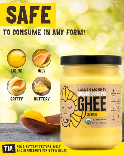GOLDEN MONKEY Organic Ghee Butter – Grass Fed Clarified Butter for Cooking, Baking
