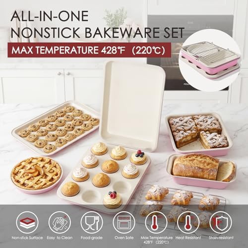 Kikcoin Pots and Pans Set Non Stick 31 Piece Kitchen Nonstick Cooking Cookware Sets with Grill Pan Saucepan Baking Sheet Utensil, Black