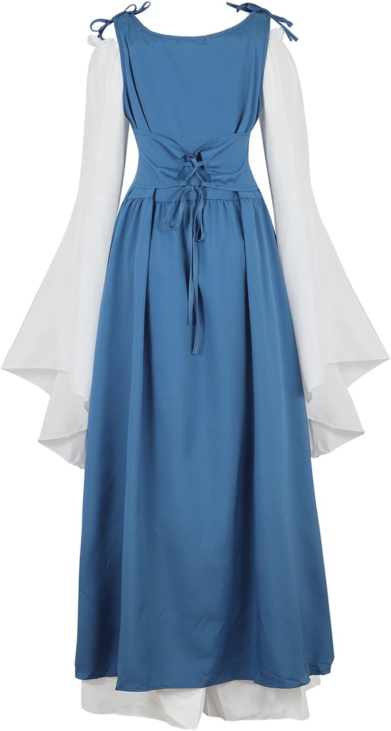 Kranchungel Renaissance Costume Women Dress: Flowy Long Sleeve Medieval Dress for Renaissance Faires & Medieval Festival