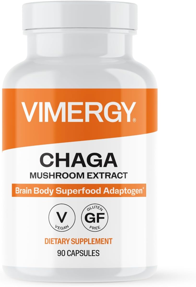 Vimergy Chaga Capsules – Superfood Cellular Support* – Cardiovascular Health Benefits* – Kosher, Vegan, Gluten-Free – 90 Capsules | Superfood Adaptogen*, Immunity for cell tissues*, Polyphenols for Antioxidant protection*, Vegan and Kosher