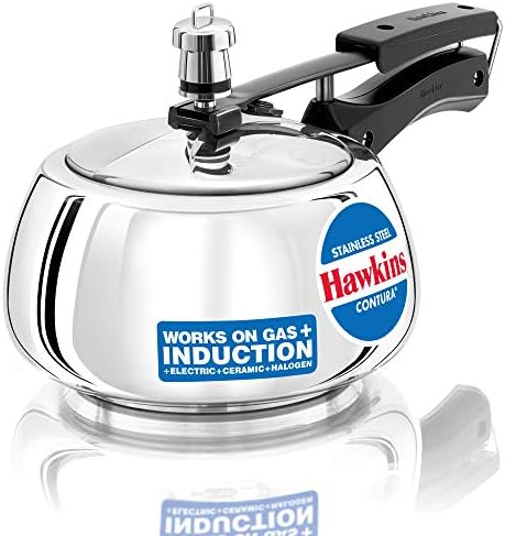 Hawkins Contura Pressure Cooker, Stainless Steel Inner Lid Cooker, Handi Cooker, Induction Cooker, Small Cooker, Silver SSC20 2 Litre