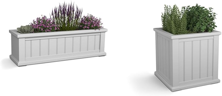 Mayne Cape Cod 3ft Window Box - White - 36in L x 11in W x 10.8in H - with 6.5 Gallon Built-in Water Reservoir (4840-W)