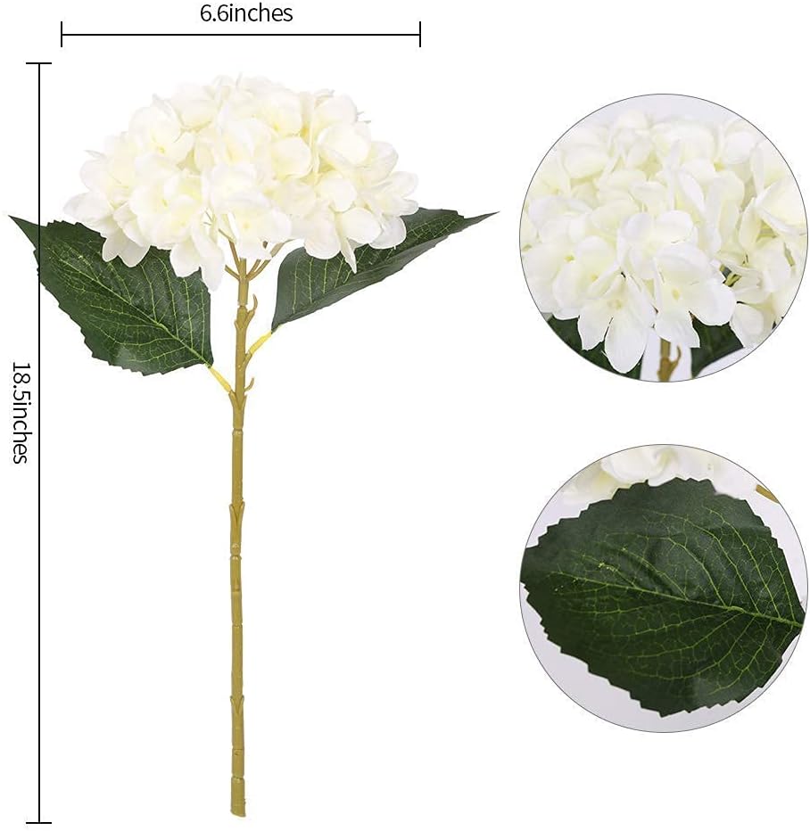 Kisflower 6pcs White Hydrangea Artificial Flowers - Faux Hydrangea Flowers, Fake Silk Flowers for Table Centerpiece