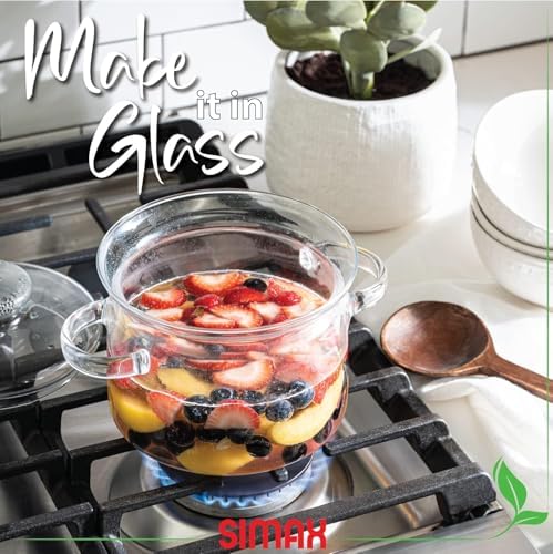 Simax 48 Oz Borosilicate Glass Saucepan With Lid - Microwave, Stove and Dishwasher Safe Potpourri Pot and Serving Dish