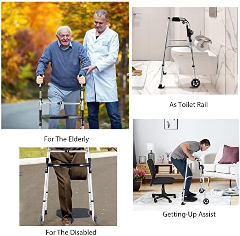 Goplus Walkers for Seniors, Foldable Standard Walker with 5’’ Wheels and Removable Padded Armrests 220lbs, Lightweight Walking Mobility Aid