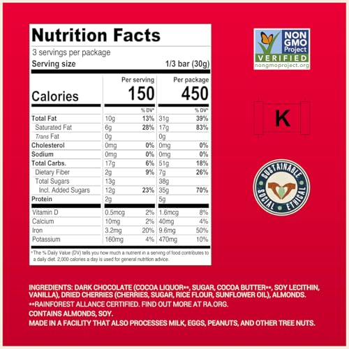 Chocolove Cherry & Almonds Dark Chocolate Bars | 55% Cocoa | Infused with Real Cherries & Crunchy Almonds | Crafted with Premium Chocolate | 3.2 oz Bar (12 Pack)