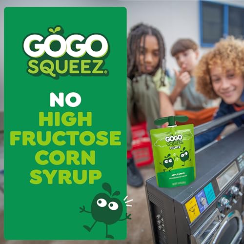 GoGo squeeZ No Sugar Added Applesauce, Apple Apple, 18 Count | Kids on the go fruit snack made with applesauce & fruit puree; 3.2 oz pouches, gluten and nut free, recloseable cap, BPA-free