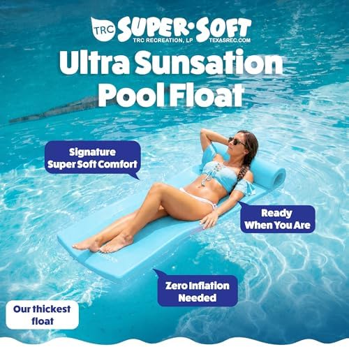 TRC Recreation Ultra Sunsation 2.5” Thick Vinyl Coated Foam Swimming Pool Float Mat Adult Lounger with Built-in Roll Pillow