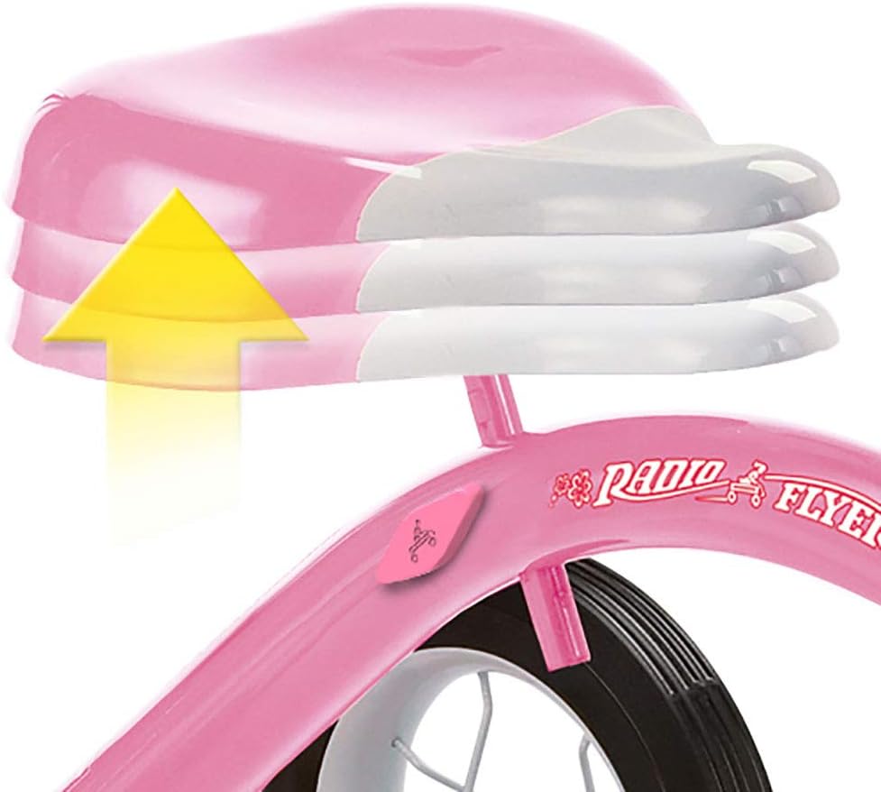 Radio Flyer Classic Pink Tricycle, for Ages 2-4, 10" Front Wheel, Bell | Steel Frame, Adjustable Seat, Rubber Tires, Chrome Details, Rear Step, Controlled Turning Radius, Tricycle for Toddlers