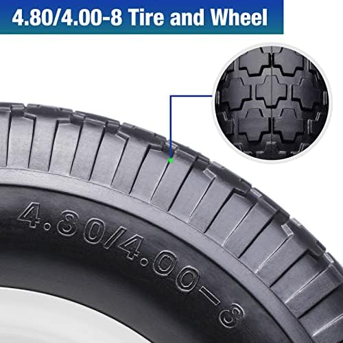 16" 4.80/4.00-8 Flat Free Solid Polyurethane Tire and Wheel with 2Pcs 3/4" Bearing, 1 Pack PU Airless Tires with 5/8" Ball Bearings 6" Iron Hub for Hand Truck/Tool Cart/Garden Carts, 1 Pc
