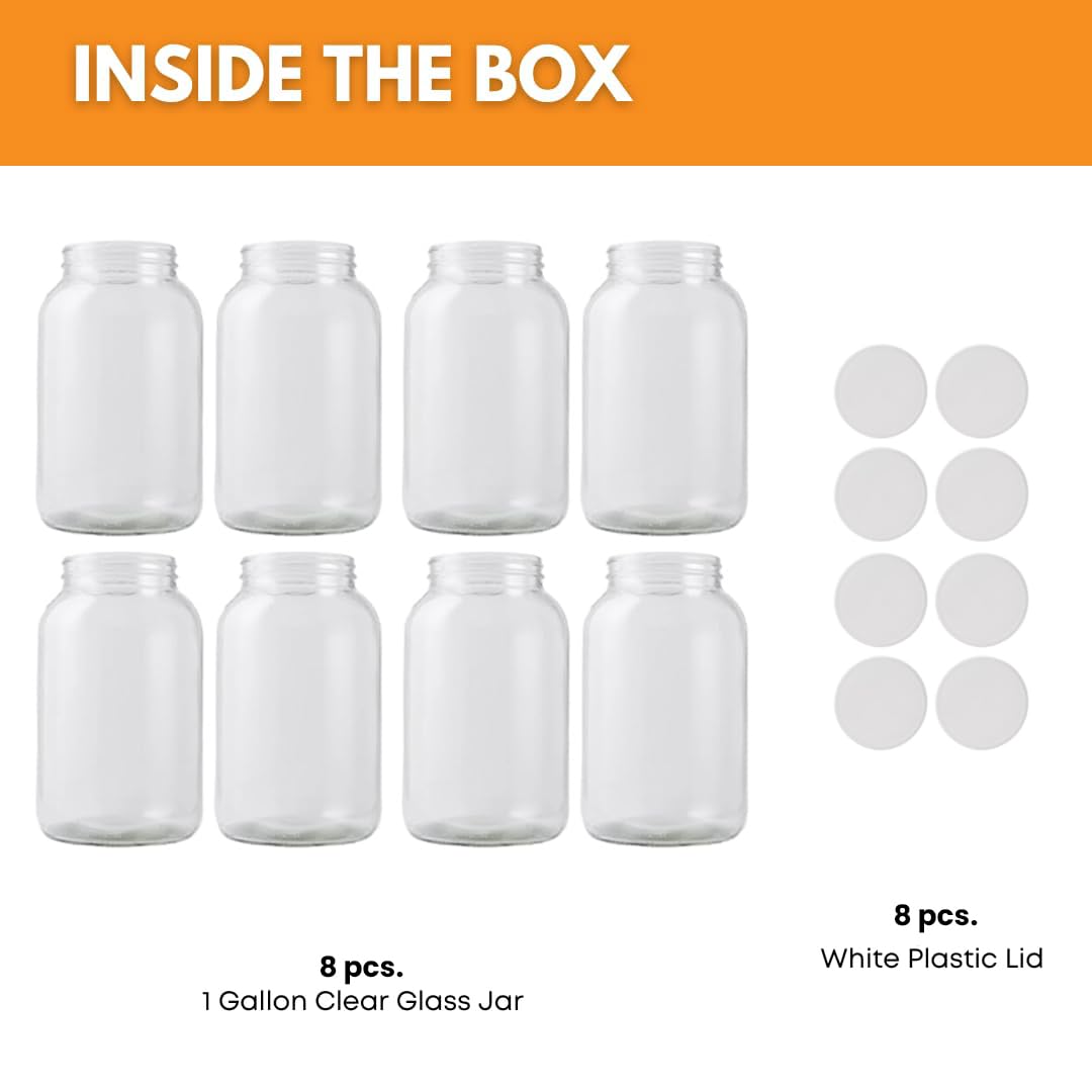 4-Pack 1 Gallon Glass Jar with Lid | Wide Mouth Food Storage Canisters | Heavy-duty Glass Jars with Airtight Lid for kombucha, pickling, canning, fermentation, cider, wine and bulk pantry storage