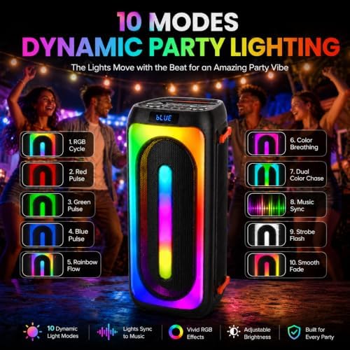 Karaoke Machine with 2 Rechargeable Wireless Microphones, Portable PA System with LED Lights, Bluetoot 5.3