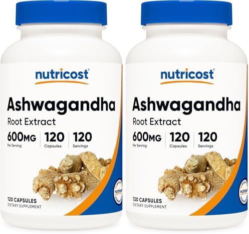 Nutricost Ashwagandha Herbal Supplement 600mg, 120 Capsules, Gluten-Free | Vegetarian, GMO-Free, Ashwagandha Root