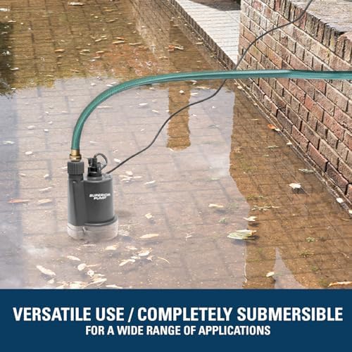 Superior Pump 91570 3300GPH Thermoplastic Submersible Utility Pump with 10-Foot Cord, 1/2 HP