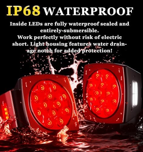 LED Trailer Light Kit, Super Bright Submersible Brake Stop Turn Tail License Lights for Under 80" Camper Truck RV Boat Snowmobile, IP68 Waterproof