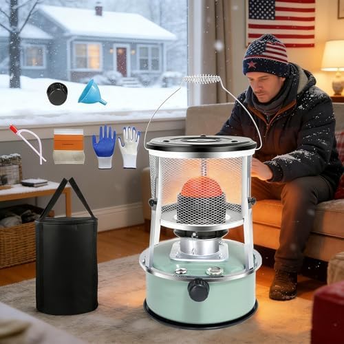 Emergency Survival Kerosene Heater for Indoor Use, 2026 Upgraded Non Electric Heaters for Indoor with Cooking Top, 9000 Btu Radiant Heat, 18-21h Runtime, For Winter Storm, Grid down & Home (Black)