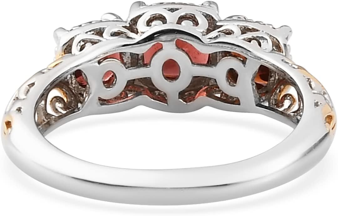3 Stone Garnet Ring Silver with 14K Gold Plating January Birthstone Ring