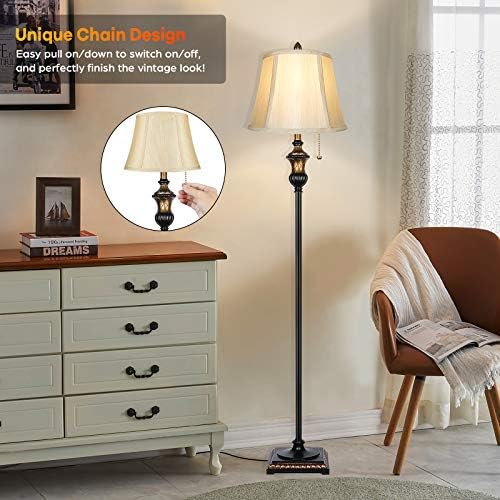 TOBUSA Traditional Floor Lamp, Standing Lamp with Bronze Fabric Shade