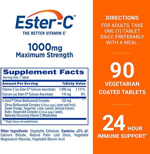 Ester-C Vitamin C, 1,000 mg, 60 Coated Tablets (Packaging May Vary)