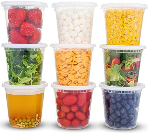 DuraHome - Deli food Storage Containers with Lids 32 oz, Quart Pack of 24 Leak-proof Freezer Safe Microwaveable Soup Storage Container - Clear Plastic Premium Quality