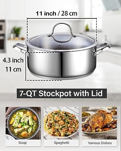 Cooks Standard Classic 6-Quart Stainless Steel Dutch Oven Casserole with Glass Lid, Large Dutch Oven Casserole for Soup, Stew, Chili & Pasta, Compatible with All Stovetops