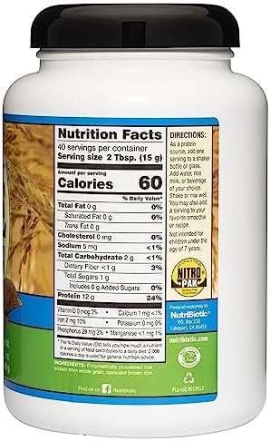 NutriBiotic – Plain Rice Protein, 1 Lb 5 oz (600g) - Low Carb, Keto-Friendly, Vegan, Raw Protein Powder - Grown & Processed Without Chemicals, GMOs or Gluten - Easy to Digest & Nutrient-Rich