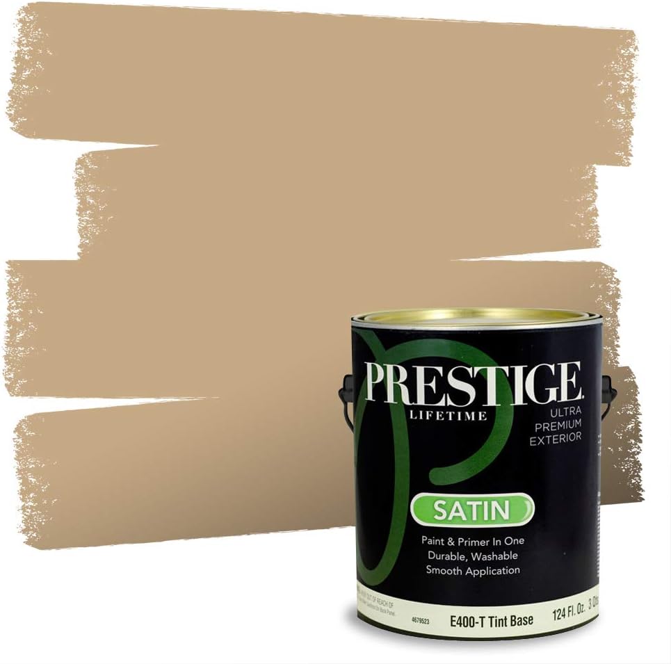 PRESTIGE Paints Exterior Paint and Primer In One, 1-Gallon, Satin, Comparable Match of Sherwin Williams* Relaxed Khaki*